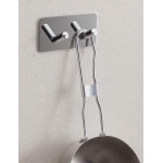 Αυτοκόλλητη κρεμάστρα "Pisa" SS304 2 άγκιστρα νίκελ γυαλιστερό